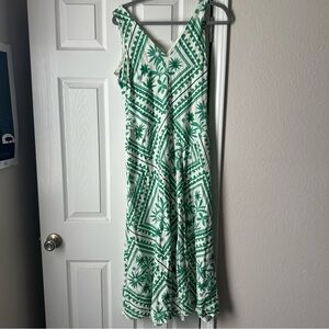 Mon Renn Women’s Green Pattern V-neck Dress Size Medium